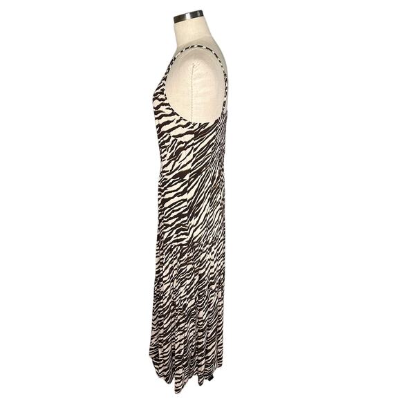 LONG TALL SALLY Cream Brown Zebra Print Patterned Slip Maxi Dress WOmen's Size 8 - Picture 2 of 9